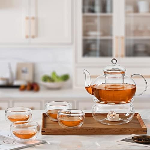 CnGlass 33.8oz Glass Teapot with Removable Infuser,Stovetop Safe Tea Kettle with Glass Tea Warmer 5.3 in/13.5cm Diameter - Image 6
