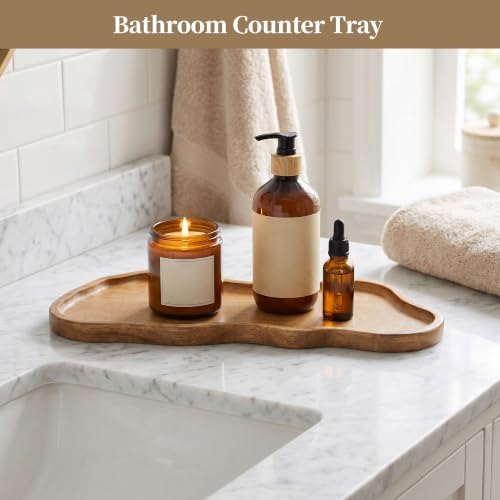 Small Wooden Tray | Acacia Wood Tray for Vanity, Bathroom Counter, Coffee Table & Toilet | Perfect for Jewelry, Remote, Perfumes & Catch All | Mini Charcuterie Board Serving Platter (Footprint Shape) - Image 7