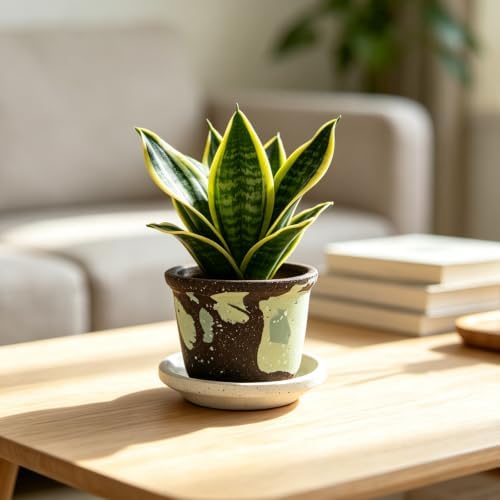 2.6 Inch Mini Ceramic Planter Pot with Drainage Hole and Saucer, Round Flower Pot for Indoor Plants, Cactus Herbs Windowsill Decor(Brown&Green) - Image 6