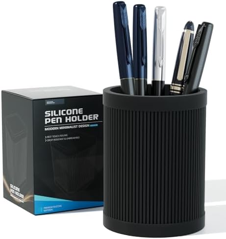 HighHerz Aesthetic Pen Holder For Desk, Modern Silicone Pencil Holder, Stylish Office Desk Decor, Made of 5 mm Thickened Premium Silicone, Office Desk Organizer And Accessories (Black) - Image 7