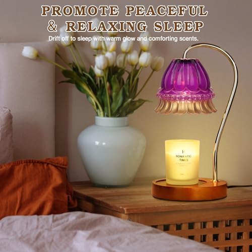 Funistree Flower Candle Warmer Lamp with Timer, Dimmable Candle Lamp Warmer, Christmas Birthday Gifts for Women Mom Her, Housewarming Home Decor, Lotus Wax Warmer for Yankee Candles - Purple Flower - Image 7
