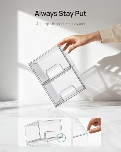 Vtopmart 2 Pack Small Clear Stackable Storage Drawers for Desk, Countertop - Image 6