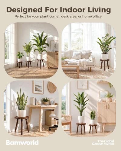 Bamworld Plant Stand Indoor 3 Pack Plant Stools for Indoor Plants Wooden Plant Stands Corner Plant Stools for Patio Garden Balcony Living Room Bedroom(Brown) - Image 6