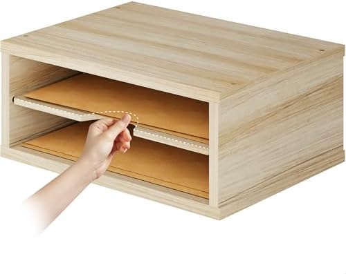 Ballucci 2-Tier Wooden Desk Organizer, Office Desk Organization, Mail Sorter, Paper Tray, File Folder Holder, Desktop Paper Organizer, Desk Organizers and Accessories, Natural Wood - Image 7