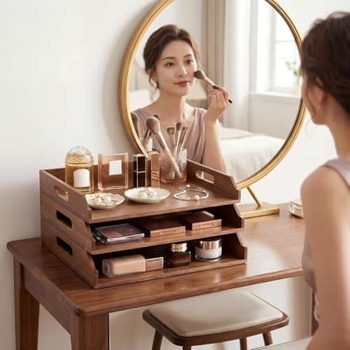 AceOrbit 3 Pcs Stackable Paper Tray Acacia Wood Desk Organizer Letter Tray - Image 7