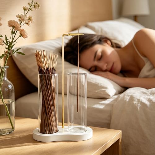 Glass Incense Holder,White Nordic Minimalist Incense Sticks Burner Holder with Storage,Luxe Hang Upside Down Incense Holder for Sticks with Ash Catcher for Meditation Yoga Room (White) - Image 6
