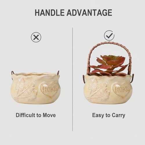 Handheld for Ceramic Succulent Planter Pots, Ceramic Plant Pot with Drainage Holes Flower Pots for Cactus, Herbs, Outdoor Plants(Does not Include Plants) (Beige) - Image 6