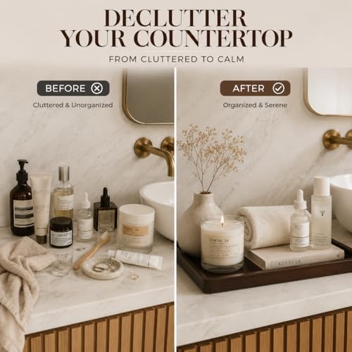 Natural Wood Bathroom Vanity Tray, 9.4 Inch, Rectangular, Natural Wood Finish, Modern Luxury Style, Countertop Organizer for Perfume, Cosmetics, Jewelry (Matte Black) - Image 6
