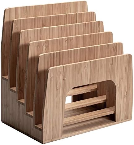 MobileVision Bamboo Desktop Inclined File Folder Organizer and Paper Tray, Upright Sections, Step Sorter, 5 Slots - Image 6