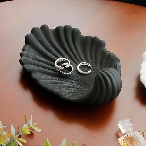 J.K.Leo Handcrafted Ceramic Shell Jewelry Tray – Elegant Scalloped Vanity Dish for Rings, Earrings & Trinkets, Modern Zen Home Decor (6.1" x 4.72" x 0.79") by JKLEO