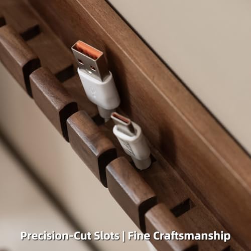 Black Walnut Wood 6‑Slot Cable Organizer,Cord Holder for Desk - Image 7