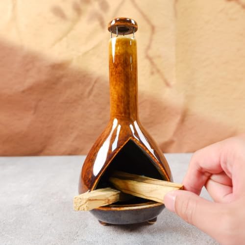 MOUGIGI Mini Chiminea Incense Burner Holder - Glossy Ceramic Smudge Bowl - Image 6