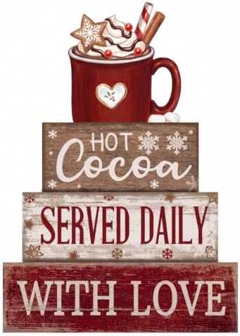 Moucuny 4 Pcs Christmas Table Decor, Hot Cocoa Wood Block Sign Home Kitchen by Moucuny