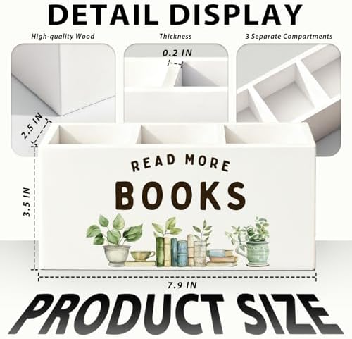 Book Lovers Gifts Pen Holder, Book Reader Gifts Pencil Holder for Desk, Read More Books Wooden Box Sign Decorations for Reading Room Corner Nook Classroom Desk Tabletop - Image 7