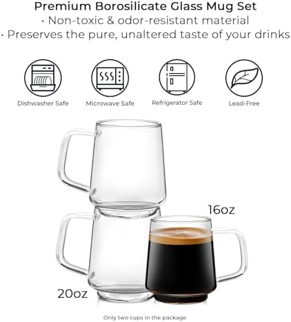Aquach 16oz Stackable Glass Mugs Set of 2, Large Clear Coffee Tea Cups - Image 5