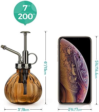 T4U Glass Plant Mister 200ML, Vintage Spray Bottle with Top Pump Fine Mist Flower Garden Sprayer Small Decorative Spritzer Watering Can Gift for Indoor Outdoor Succulent House Plant (Brown) - Image 6