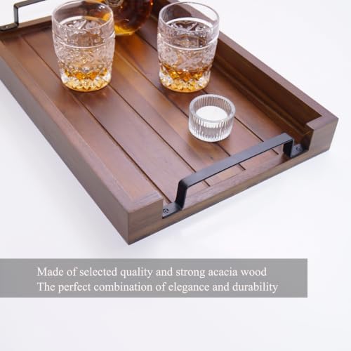 17" x 11" x 2" Acacia Wood Serving Tray with Black Iron Handle - Image 7