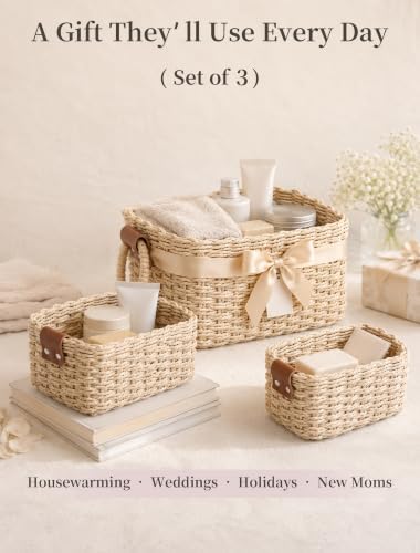 Small Wicker Baskets, 3 PCS Paper Rope Baskets for Shelves, Beige - Image 7