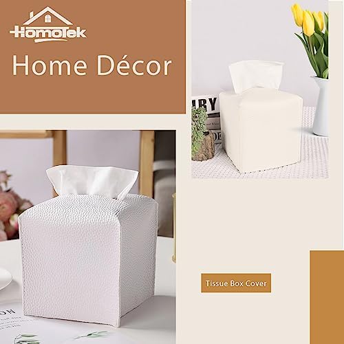 HOMOTEK 2 Pack Tissue Box Cover, Square PU Leather Tissue Holder, Decorative Facial Tissue Cube Paper Organizer Dispenser for Bathroom, Night Stands, Desk, Car 5X5X5'' - White, Pebble Grain - Image 6