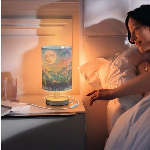 Beautiful Wildflowers Full Moon Bedside Table Lamps with USB Port for Bedroom Lamp Table Lamp Small Nightstand Lamp Sturdy Linen Shade Wooden Base Decorative Lamps for Home Dorm Office Living Room - Image 7
