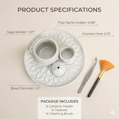 Ceramic Palo Santo and Sage Incense Holder, Spotted White - Image 7
