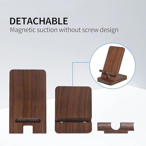 Wood Phone Stand with Mirror, Desktop Wooden Phone Holder, Portable Office Phone Stand for Desk, Wood ipad Stand, Compatible with iPhone & All Cell Phones (Walnut) - Image 6