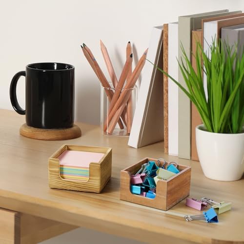 Burnt Wood Sticky Note Holder, 3 x 3 Inch Post It Note Dispenser for Office Desk Accessories, Self Stick Note Pad Holder, Memo Pad Holder Dispenser Organizer for School Office Desk Supplies - Image 7