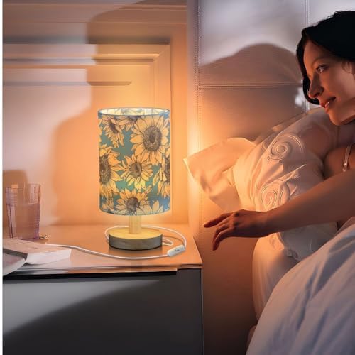 Rustic Sunflower Farmhouse Blue Bedside Table Lamps with USB Port for Bedroom Lamp Accent Table Lamp Small Nightstand Lamp Sturdy Linen Shade Wooden Base Decorative Lamps for Kids|Reading|Dorm|Home - Image 7