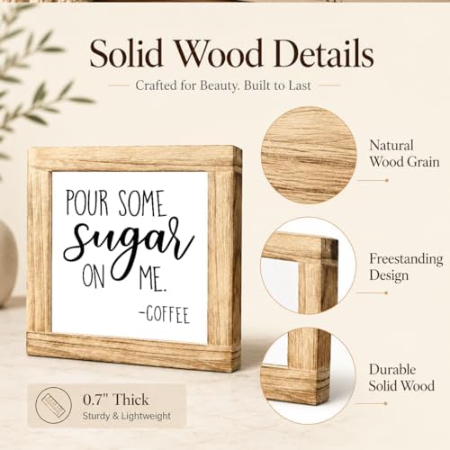 Funny Coffee Wood Sign, Pour Some Sugar On Me Plaque, Sweet Coffee Bar Decor Accent, Rustic Kitchen Counter Display For Pantry Shelf Breakfast Nook, 5.9 x 5.9 in - Image 6