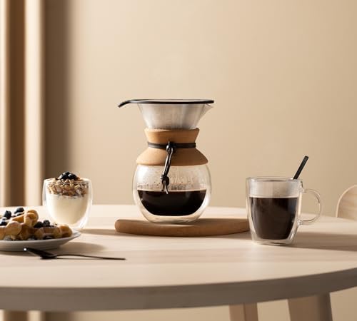 Bodum 34oz Pour Over Coffee Maker, High-Heat Borosilicate Glass with Reusable Stainless Steel Filter and Double Wall Cork Grip - Made in Portugal - Image 6