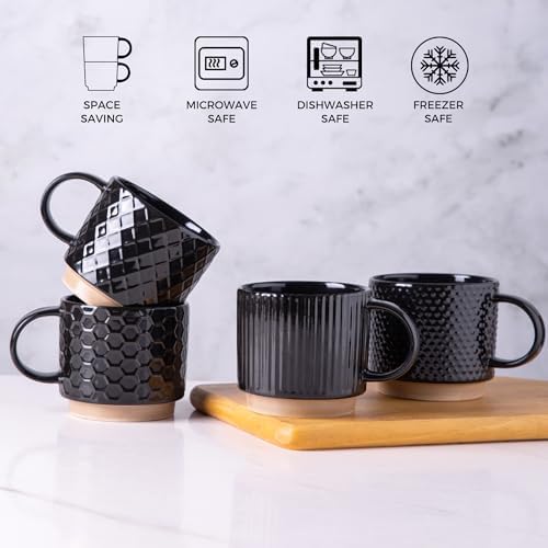 GBhome 12 OZ Stackable Coffee Mugs Set of 4, Ceramic Black Coffee Cups Set - Image 7