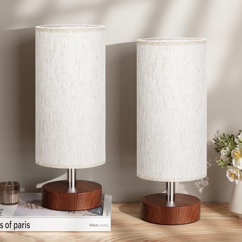 Table Lamps Set of 2 (Cream Shade - Walnut Base, 11.6" Inline Control) - Image 7