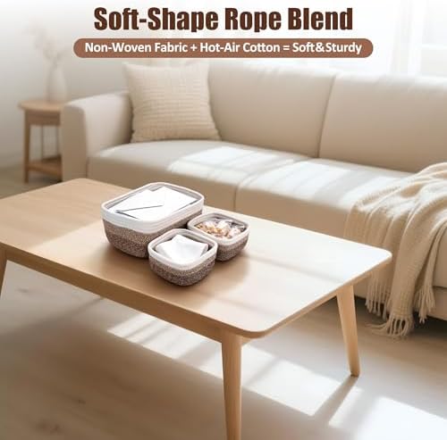 5-Pack Small Woven Rope Storage Baskets, 2 Sizes Organizer Bins - Image 6