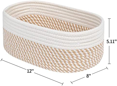 CubesLand Small Storage Baskets for Shelves, Closet Organization Bins Empty Gift Basket 2 Packs Baby Nursery Woven Organizing, Rectangular Clothes Shelves Off White/Mixed Camel - Image 6