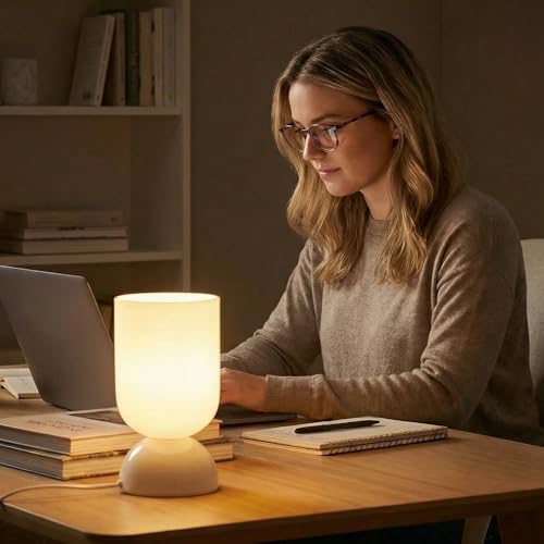 8.9" Dimmable Modern Glass Table Lamp with Dome Base, Glossy White - Image 7