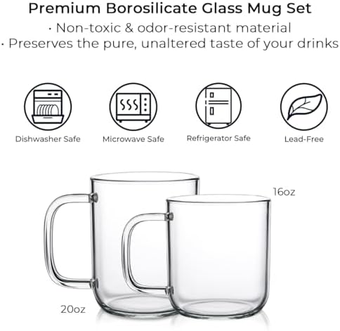 Aquach 16oz Glass Coffee Mugs Set of 2, Large Clear Borosilicate Cups - Image 6