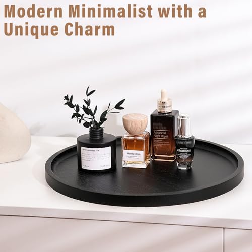 Round Wooden Serving Tray, 11 Inch Acacia Decorative Tray, Black - Image 6
