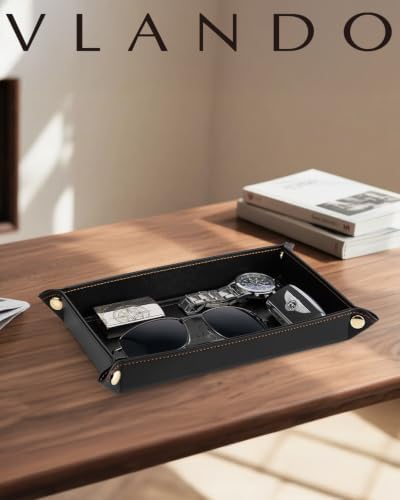 VLANDO Valet Tray for Men, Foldable PU Leather Catchall Tray, Black - Image 7
