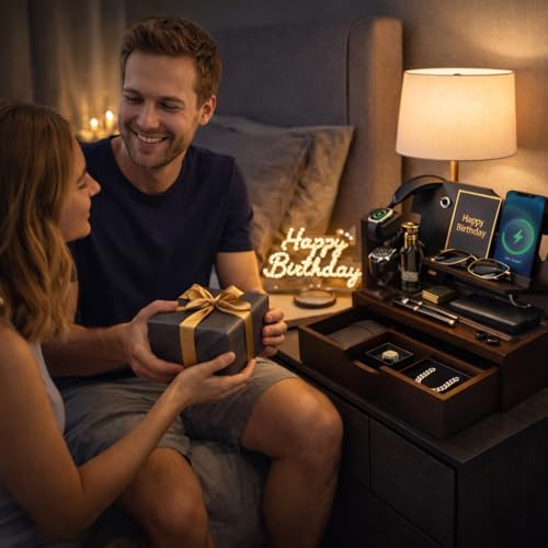 Nightstand Organizer for Men with Big Drawer Gift for Men Espresso - Image 6
