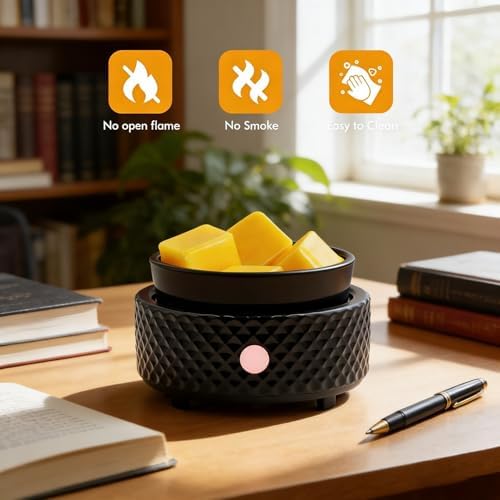 Wax Melt Warmer with Timer Ceramic 4-in-1 Candle Warmer with Auto Shut-Off for Scented Wax Melts, Candle Jars, Essential Oil, Coffee Cup Warmer Wax Burner Home Decor Fragrance Gifts for Women - Black - Image 6