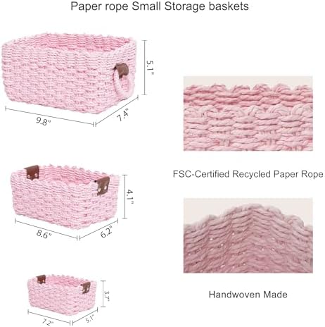 Woven Paper Rope Wicker Basket for Organizing(Set of 3,Pink) - Image 6