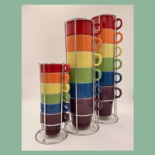 gypsy color 12 oz Cappuccino Stacking Mug Set with Metal Stand, Set of 6 - Image 6