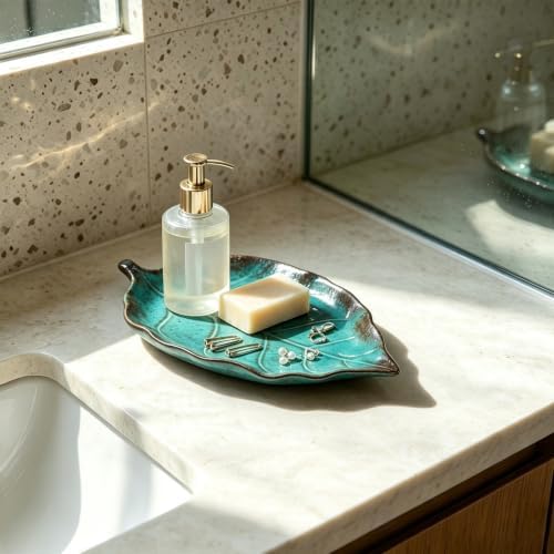 Ceramic Leaf Jewelry Dish,5.9in Jewelry Tray,Ring Holder Dish(Blue) - Image 7