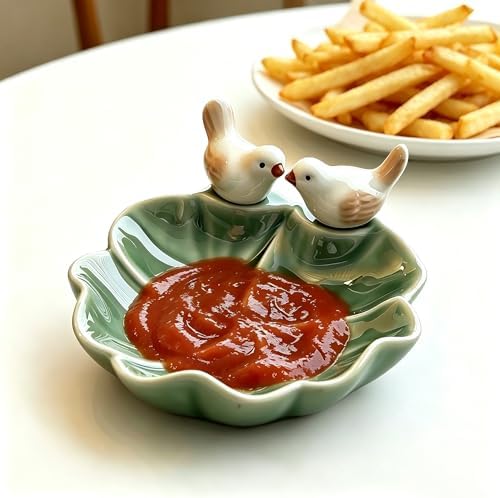 Ceramic Jewelry Tray Trinket Dish, Cute Bird & Lotus Leaf Design, Ring Holder, Seasoning Condiment Dish, Aesthetic Vanity Desk Decor for Bedroom Bathroom (green) - Image 7
