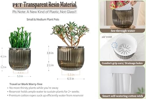 Melphoe Self Watering Pots for Indoor Plants Planter, 6.5/5.3 Inch 2 Pack Planters Self Watering Plant Pots for Flower, Houseplants, Succulent, African Violets and Cactus with Drainage - Image 6