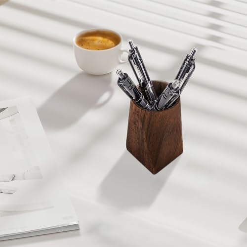 Wooden Pen Holder for Desk, Walnut Pencil Cup Holder Stand, Multi Purpose Desktop Organizer Desk Accessories for Home Office - Image 6