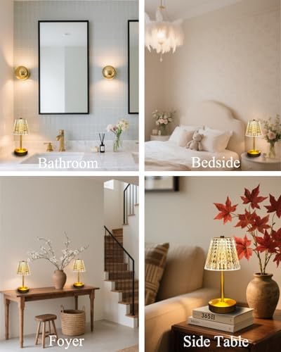 Gold Cordless Table Lamp Rechargeable,5000mAh Battery Operated Lamps,Mini Small Crystal Table Lamp for Restaurant Dining Bathroom/Kitchen Counter/Rechargable Touch Lamp for Home Dinner Shower Lamp - Image 7