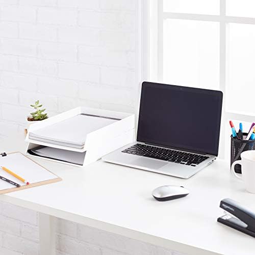 Amazon Basics Rectangular Plastic Desk Organizer, Letter Size Tray for Documents, 13 x 9.7 x 2.2 inches, White, 2-Pack - Image 5