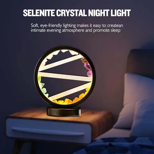 Runyangshi Crystal Table Lamp Night Light Natural Selenite & Colour Crystal Raw Stone Bedside Lamp with 3 Adjustable Light Colours Suitable for Home Decoration, Bedroom Office Desk Lighting - Image 7