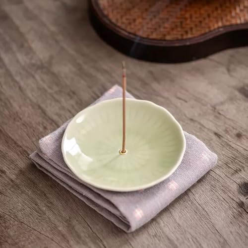 Ceramic Incense Holder Round Ash Catcher Tray, Green - Image 7